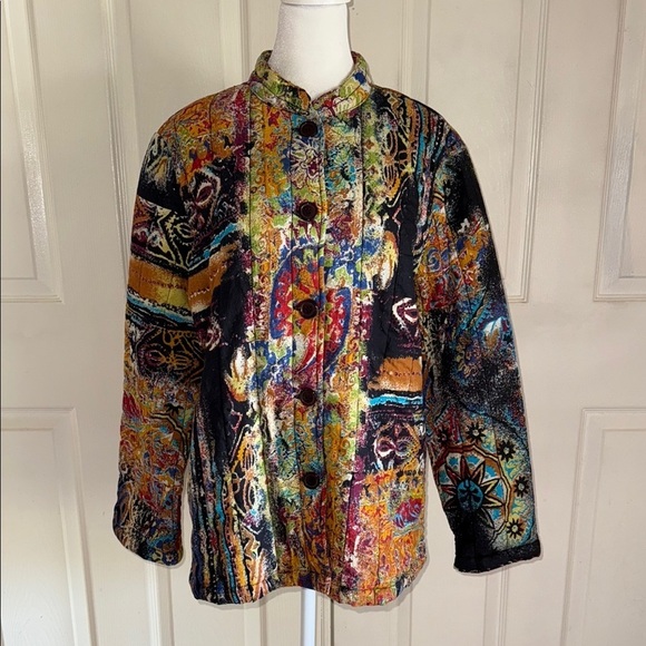 French Cuff Multicolor Button Down Quilted Jacket - Picture 1 of 4
